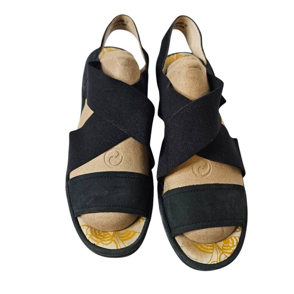 Fly London black wedge cross-band sandals.  38(8).